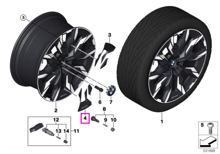 Insertie "BMW Individual", janta BMW Aerodynamic Wheel 954i - BMW Seria 5 G60 G61