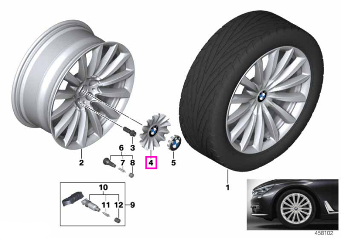 Capac butuc roata aerodinamic cu inel albastru, D=173mm - BMW Seria 7 G11 G12