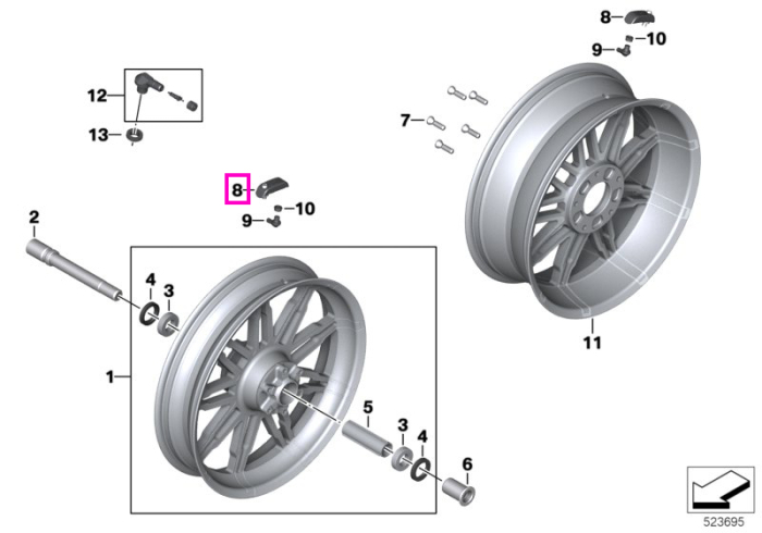 Senzor RDC, 433 MHz - BMW Motorrad K34, K35, K48, K50, K51, K52, K53, K54, K61, K63, K69, K81, K82, K83, K84, KA1, KA2, KA3, KA4, KA5, KM3, KM9, KR1, KR2, KR3