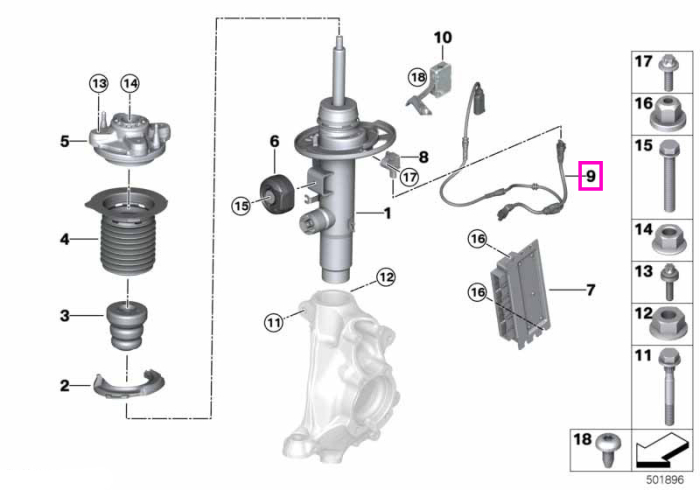Cablu adaptor amortizor suspensie, punte fata, VDC, tractiune integrala (AWD) - Seria 2 G42, Seria 3 G20 G21, Seria 4 G22 G23 G26, i4 G26