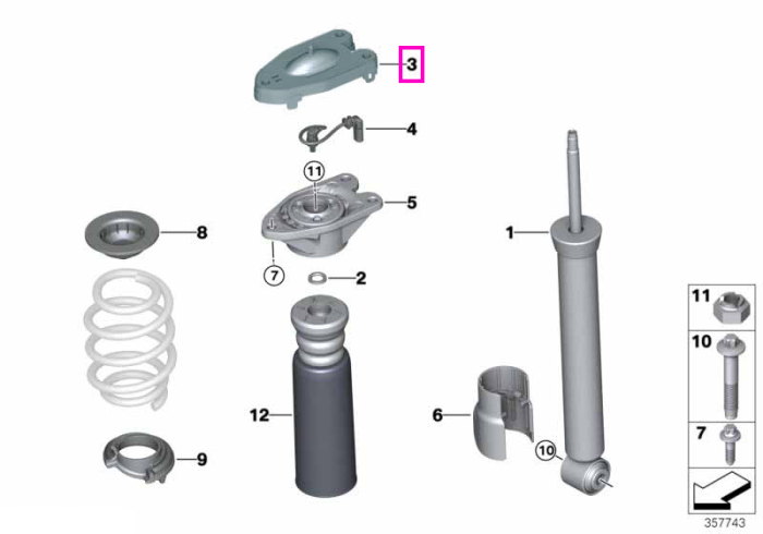 Flansa amortizor suspensie cu control dinamic (VDC), punte spate - BMW Seria 1 F40, Seria 2 F44 F45 F46, X1 F48 F49, X2 F39 - Mini Cabrio F57, Clubman F54, Countryman F60, F55, F56