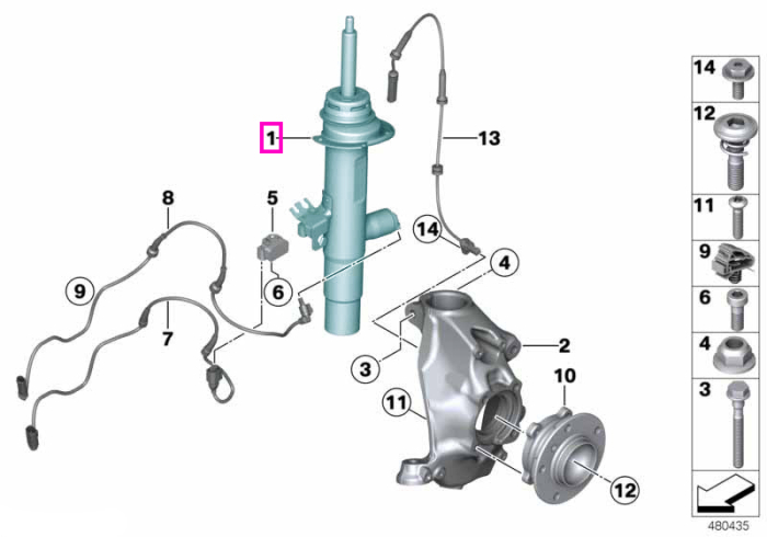 Amortizor suspensie, punte fata, stanga, VDC - BMW Seria 1 F20 F21, Seria 2 F22 F23
