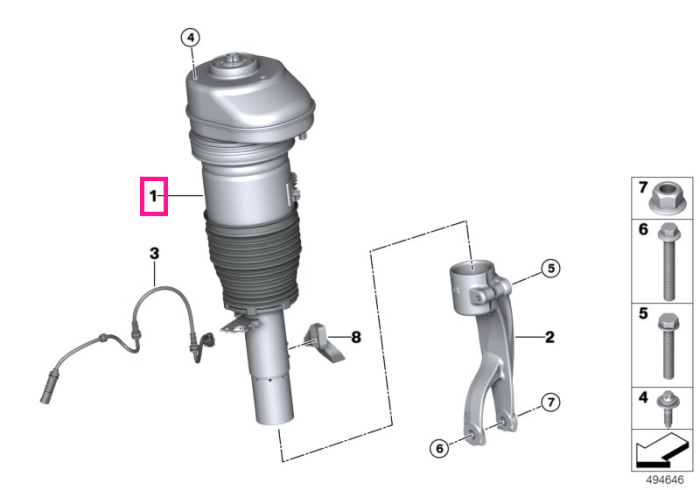Amortizor suspensie pneumatic, punte fata, stanga, VDC High - BMW X7 G07