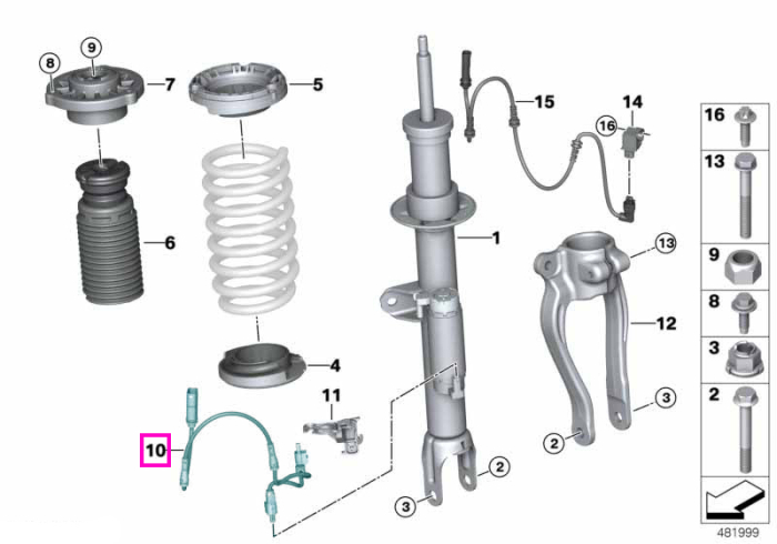  Cablu conexiune amortizor VDC, suspensie punte fata, dreapta - BMW Seria 5 G30 G31 G38, Seria 6 G32, Seria 7 G11 G12, Seria 8 G14 G15 G16	