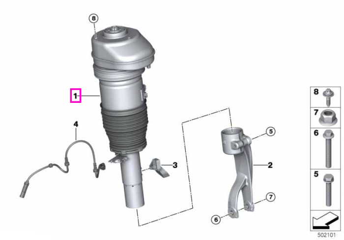 Amortizor pneumatic suspensie, punte fata, dreapta, VDC - BMW X5 G05 G18, X6 G06