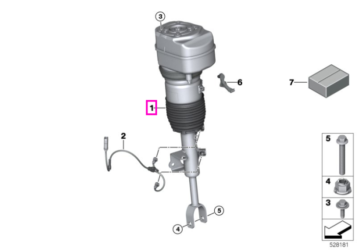 Amortizor pneumatic suspensie, punte fata, stanga - BMW Seria 7 G70