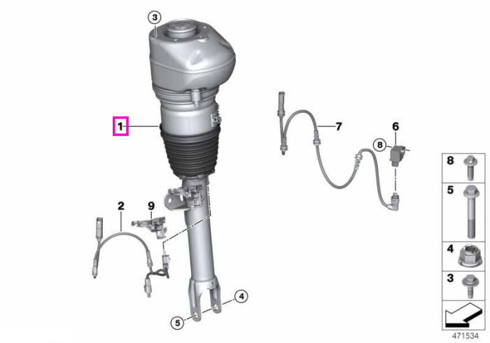  Amortizor pneumatic suspensie, punte fata, dreapta - BMW Seria 6 G32 GT	