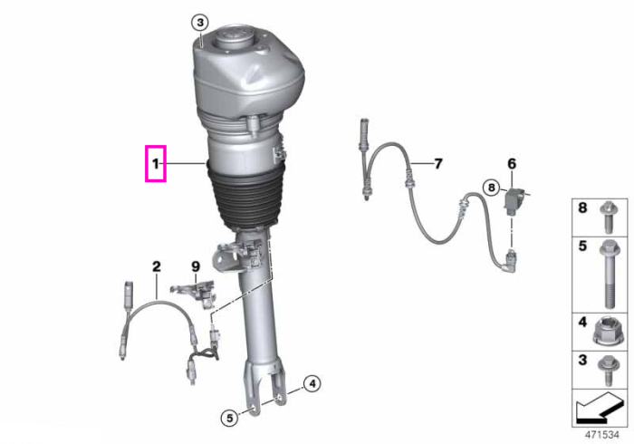Amortizor cu arc pneumatic, punte fata, dreapta (LOW) - BMW Seria 7 G11 G12