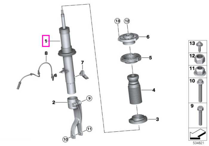 Amortizor cu arc, punte fata, dreapta, VDC (Variable Damper Control) - BMW X5 M F95, X6 M F96