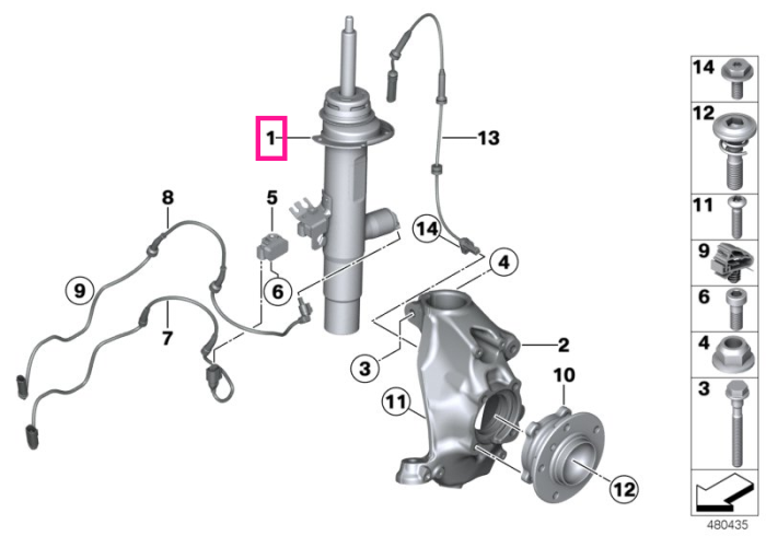 Amortizor suspensie, punte fata, stanga - BMW Seria 1 F20 F21, Seria 2 F23