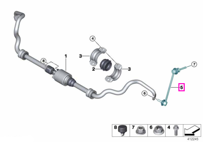 Bieleta antiruliu, punte fata, stanga - BMW X5 E70 F15 F85 M, X6 E71 F16 F86 M