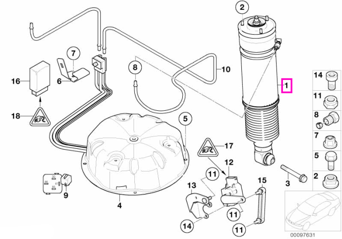 Amortizor pneumatic suspensie, punte spate, dreapta - BMW Seria 7 E65 E66