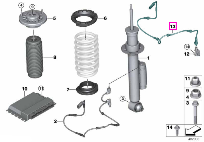 Cablu senzor acceleratie roata, punte spate - BMW 5 G30 F90 M5, Seria 7 G11 G12, Seria 8 G14 G15 G16 F91 F92 F93 M8