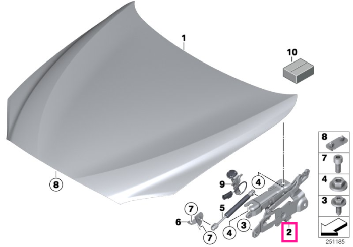 Balama capota motor, dreapta - BMW Seria 5 F10 F11, Seria 6 F06 F12 F13