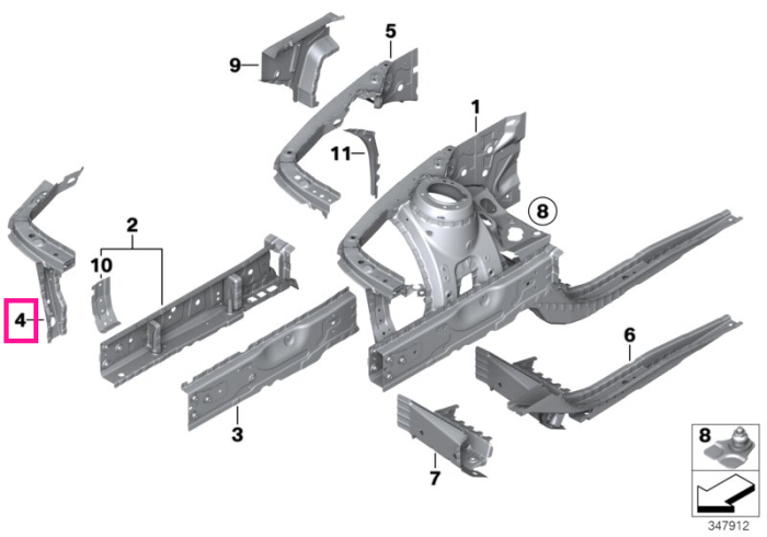 Suport interior, dreapta, carenaj roata - BMW Seria 1 F20 F21, Seria 2 F22 F23 F87 M2, Seria 3 F30 F31 F34 F35 F80 M3, Seria 4 F32 F33 F36 F82 F83 M4