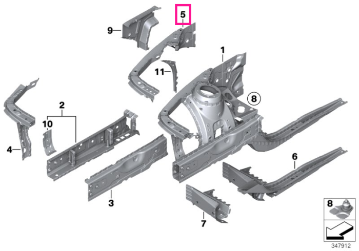 Suport exterior caroserie, pasaj roata fata, dreapta, fara VIN - BMW Seria 1 F20 F21, Seria 2 F22 F23 F87 M2, Seria 3 F30 F31 F34 F35 F80 M3, Seria 4 F32 F33 F36 F82 F83 M4