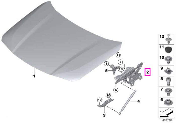 Balama capota motor, dreapta - BMW X1 F48, X1L F49, X2 F39, Zinoro M13
