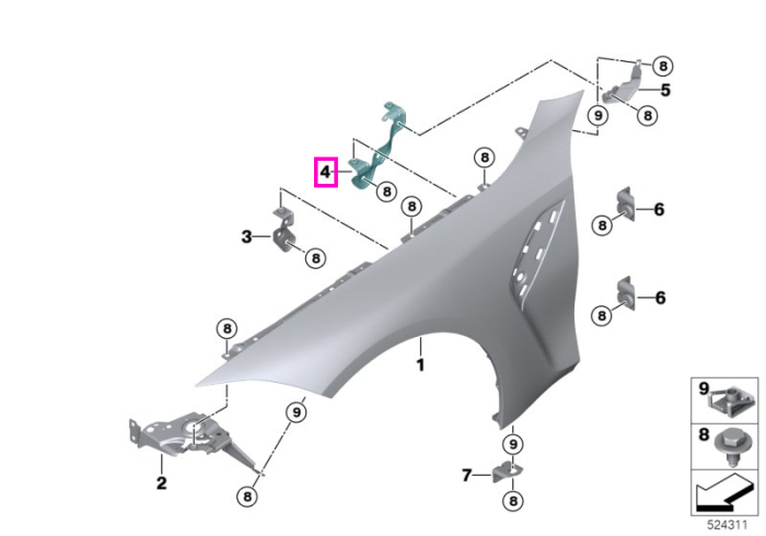  Suport nr.3, fixare aripa fata, dreapta - BMW Seria 3 G80 G81 M3, Seria 4 G22 G23 G26 G82 G83 M4, i4 G26	