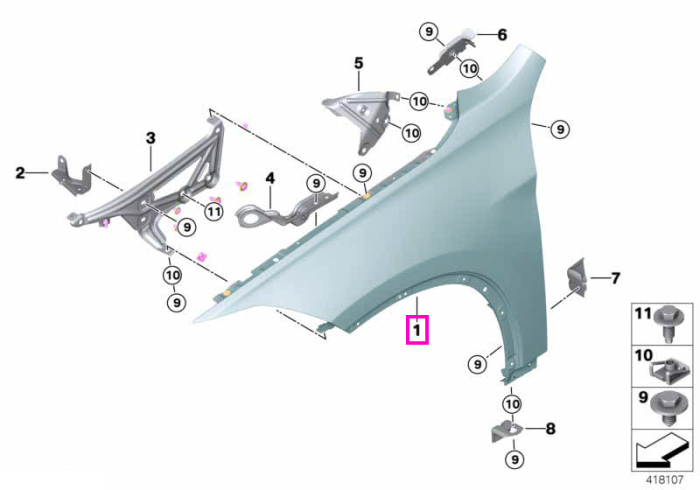 Aripa fata, stanga, PHEV - BMW X1 F48 LCI, 25eX (tip motor B38X)