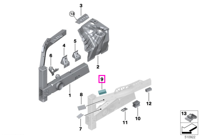 Element de intarire lonjeron fata, pozitionat interior superior - BMW iX I20