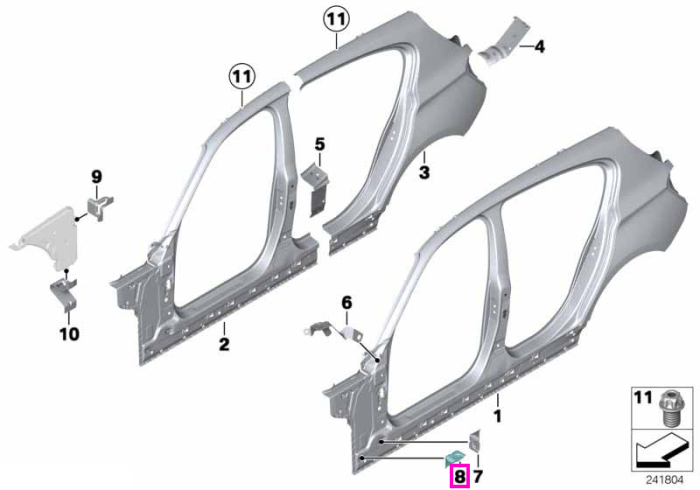 Suport, panou lateral stalp A - BMW Seria 1, Seria 2, Seria 3, Seria 4, Seria 5, Seria 6, Seria 7, Seria 8, i3L G28, i4 G26, iX I20, X1 F48 F49 U11 U12, X2 F39 U10, X3 F25, X4 F26, X5 E70 F15 F85 M, X6 E71 E72 F16 F86 M - Mini Countryman U25