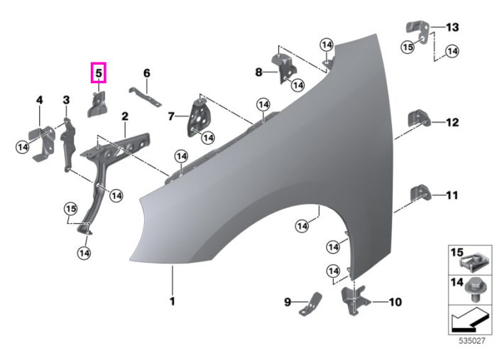 Suport amortizor pe gaz capota, stanga - Mini Cooper J01 - tip motor HC0