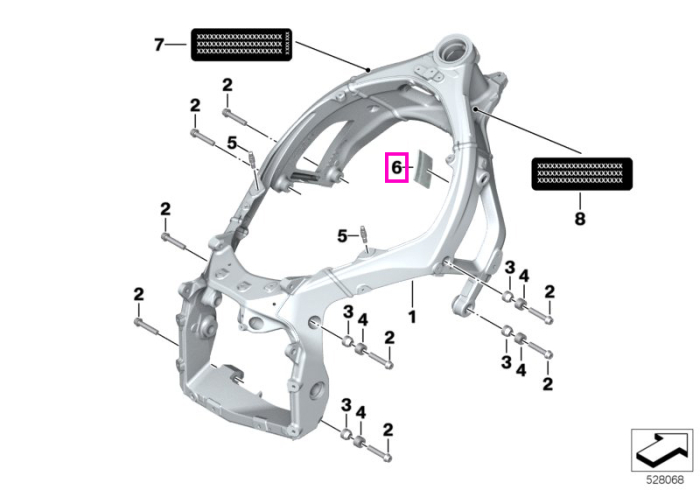 Folie adeziva protectie cadru - BMW Motorrad K63 (S 1000 R), K66 (M 1000 RR), K67 (S 1000 RR), K69 (S 1000 XR), KM9 (M 1000 XR) - tip motor A67