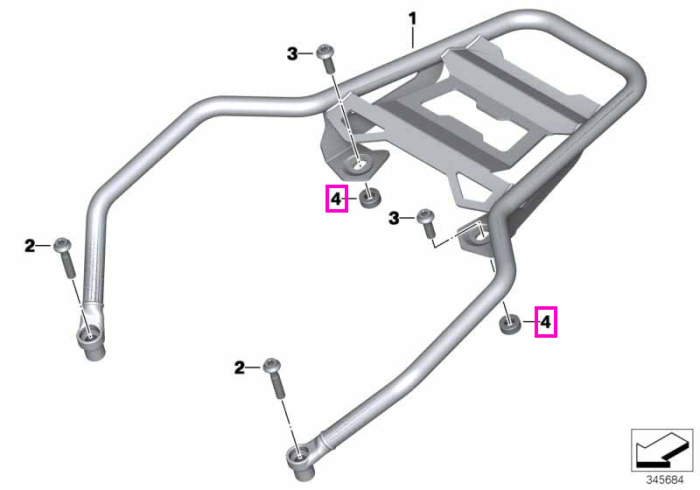 Bucsa distantier montaj portbagaj - BMW Motorrad K50 (R 1200 GS, R 1250 GS), K51 (R 1200 GS Adv., R 1250 GS Adv.) - tip motor A74