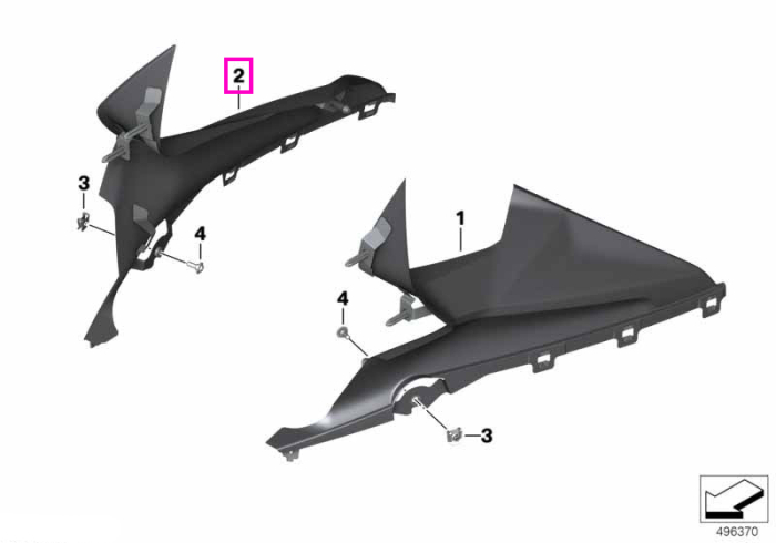 Panou ornamental lateral superior dreapta, carbon - BMW Motorrad K66 (M 1000 RR), K67 (S 1000 RR) - tip motor A67