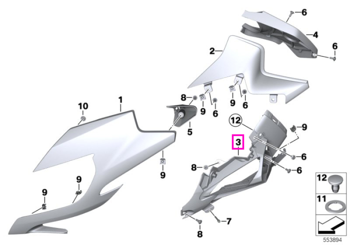 Element ornamental superior carenaj, dreapta - BMW Motorrad K52 (R 1200 RT, R 1250 RT) - tip motor A74