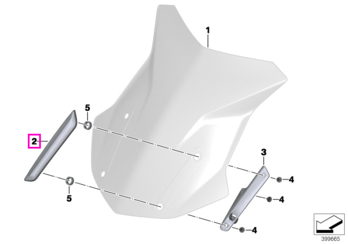 Ornament parbriz, dreapta - BMW Motorrad K50 (R 1200 GS, R 1250 GS), K51 (R 1200 GS Adv., R 1250 GS Adv.) - tip motor A74
