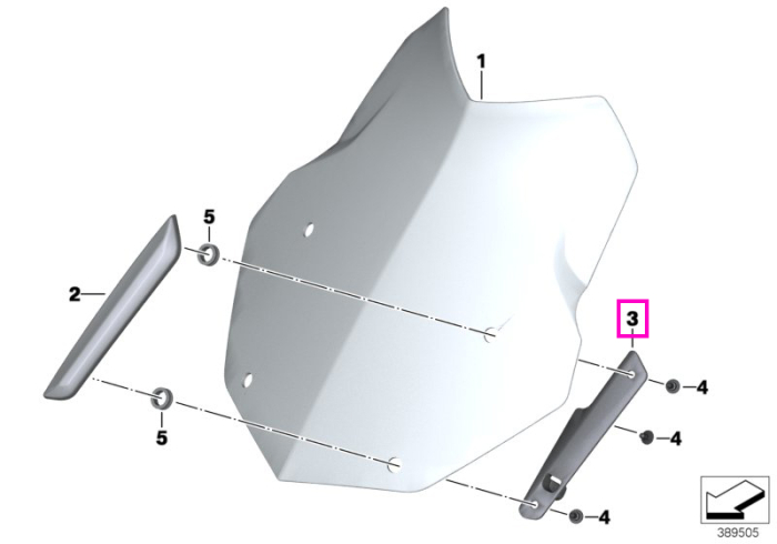 Suport parbriz dreapta - BMW Motorrad K50 (R 1200 GS, R 1250 GS), K51 (R 1200 GS Adv., R 1250 GS Adv.) - tip motor A74