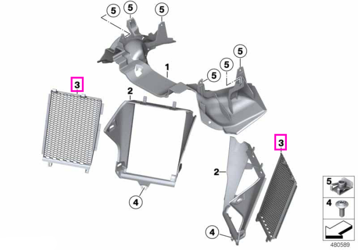 Grila protectie radiator, dreapta - BMW Motorrad K50 (R 1200 GS, R 1250 GS), K51 (R 1250 GS Adventure) - tip motor A74