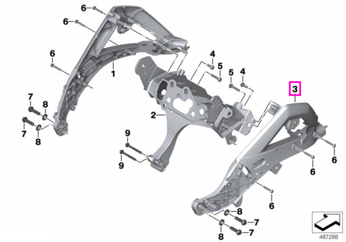 Suport panou frontal dreapta, negru - BMW Motorrad K50 (R 1250 GS), K51 (R 1250 GS Adv.) - tip motor A74