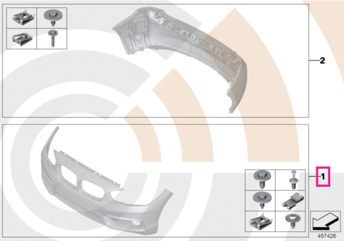 Set elemente montaj, bara fata, Value Parts - BMW Seria 1 F20 F21, Seria 2 F22 F23