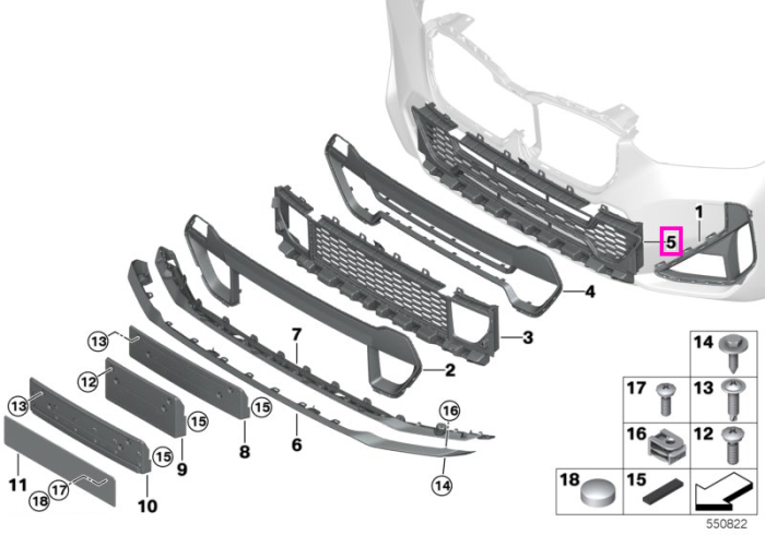 Grila centrala inferioara, bara protectie fata, MSP - BMW X1L U12, X1 U11