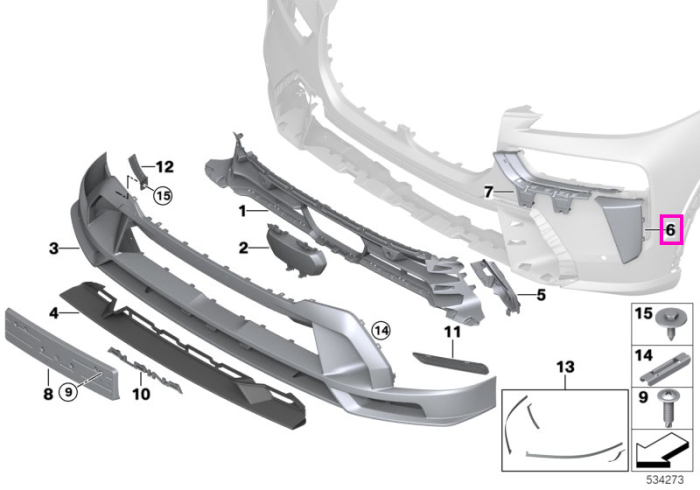 Ornament lateral stanga, bara protectie fata, sub far - BMW X7 G07