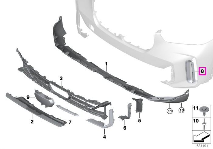 Ornament canal dirijare aer, bara protectie fata, dreapta - BMW X5 G05 LCI