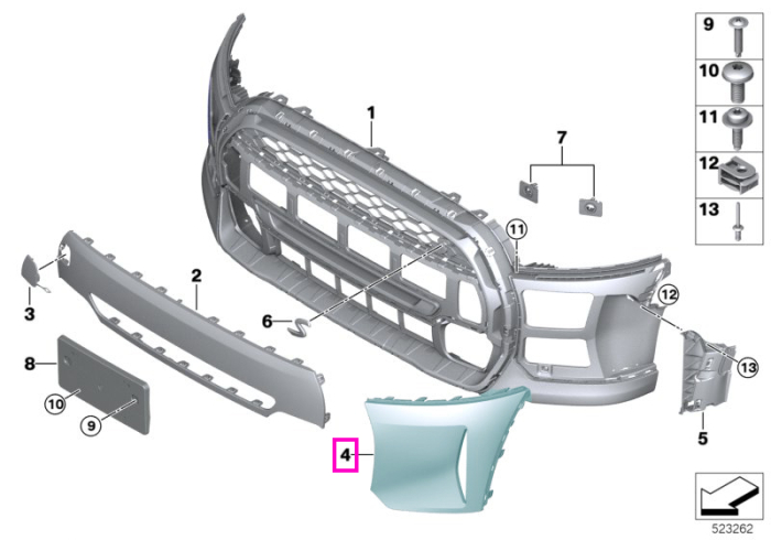 Ornament lateral bara fata, cu lacasuri PDC, dreapta - Mini F55, F56, F57 Cabrio
