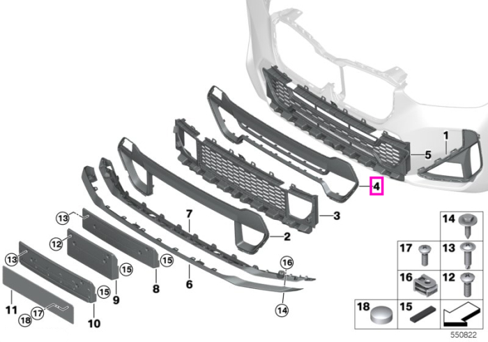 Rama ornamentala grila centrala inferioara, bara protectie fata, MSP - BMW X1L U12, X1 U11