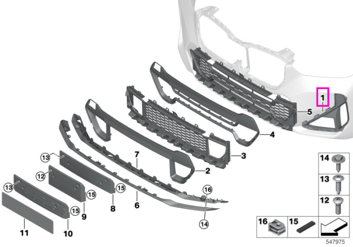Grila frontala, lateral stanga, ventilare sistem franare, MSP - BMW X1L U12, X1 U11