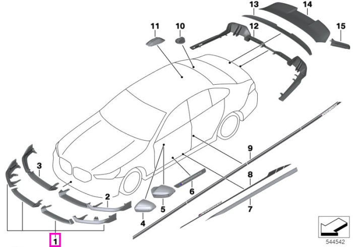 Splitter bara fata, carbon, M Performance - BMW Seria 5 G60 G61 - piesa centru stanga