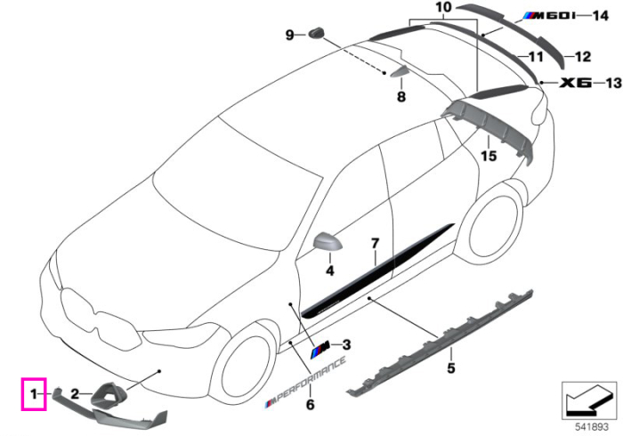 Ornament aerodinamic fata, dreapta, carbon, "M Performance" - BMW X6 G06 LCI
