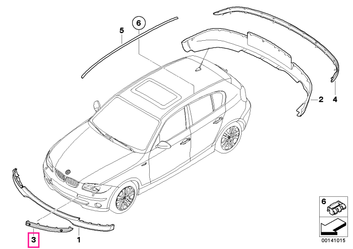 Ornament/Banda protectie cauciuc bara fata, stanga, primerizat - BMW Seria 1 E87