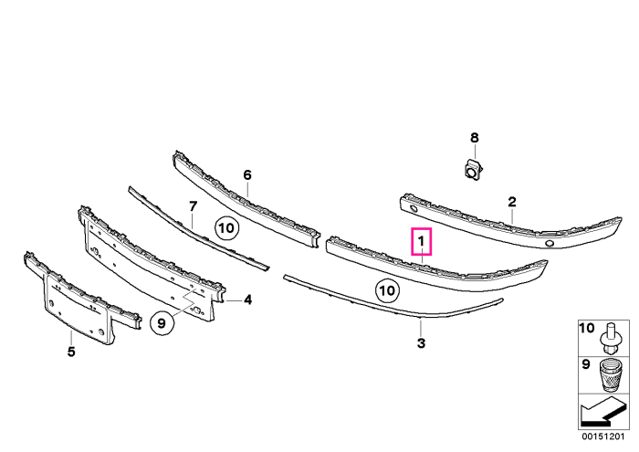 Ornament/Bandou protectie bara fata, dreapta, primerizat, Chromline - BMW Seria 7 E65 E66