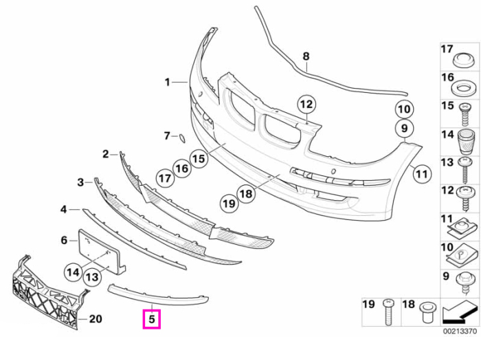 Bandou protectie bara fata, grunduit, PDC, stanga - BMW Seria 1 E81 E87