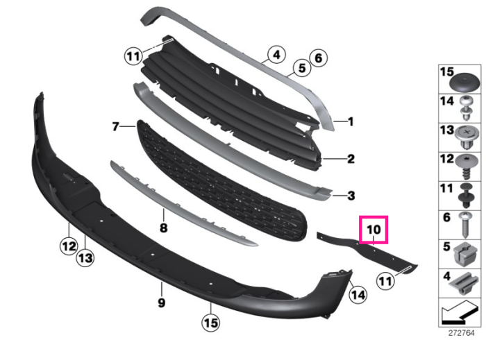 Ornament deflector bara fata, stanga - Mini Cabrio R57, Clubman R55, Coupe R58, Roadster R59, R56