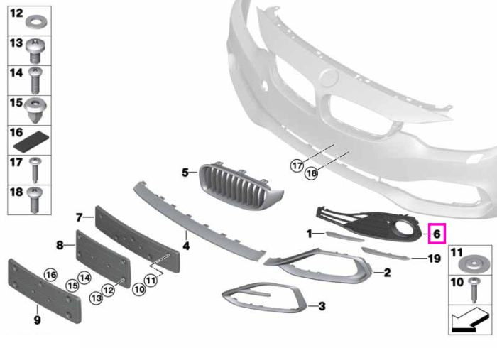 Grila proiector ceata dreapta, partial deschisa, Sport Line - BMW Seria 4 F33 F36