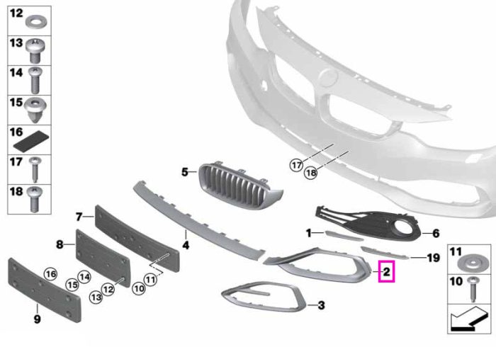 Rama ornament grila proiector ceata dreapta, Sport Line - BMW Seria 4 F32 F33 F36