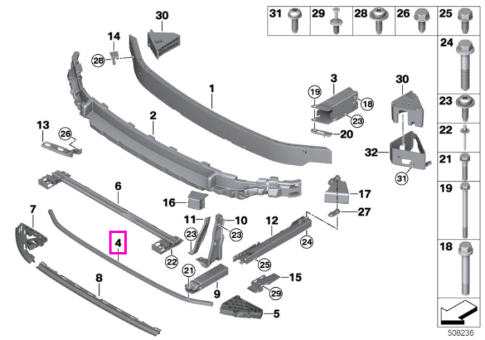 Suport inferior bara protectie fata - BMW Seria 1 F52 - Mini F55, F56, Cabrio F57
